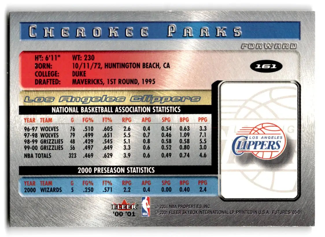 2000-01 Fleer Futures #161 Cherokee Parks - Basketball Card Single