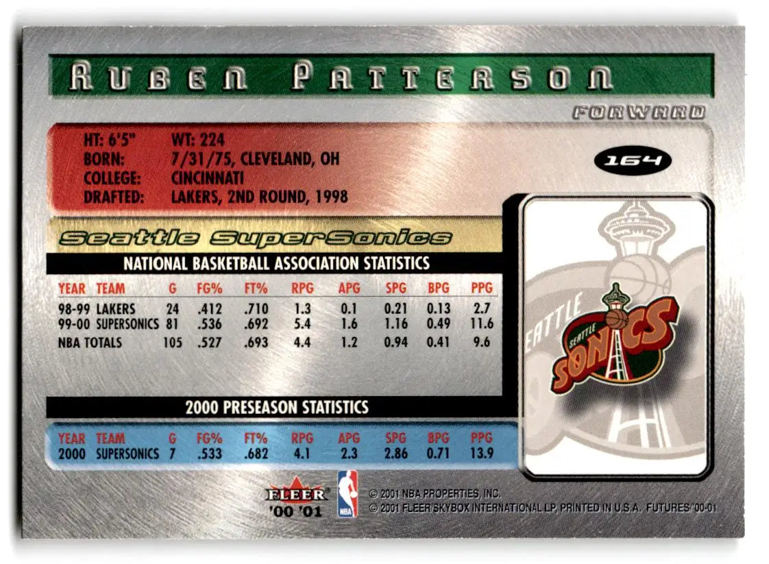 2000-01 Fleer Futures #164 Ruben Patterson - Basketball Card Single