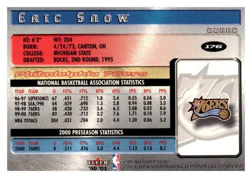 Eric Snow basketball card back from 2000-01 Fleer Futures with original gloss sports cards