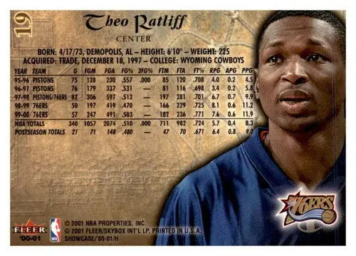 Original gloss of Theo Ratliff basketball card from 2000-01 Fleer Showcase 76ers