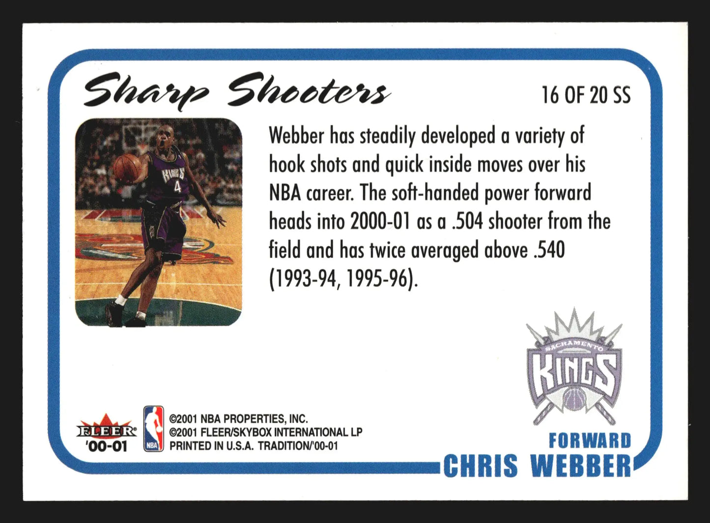 2000-01 Fleer Tradition Sharp Shooters #16 Chris Webber Kings HOF