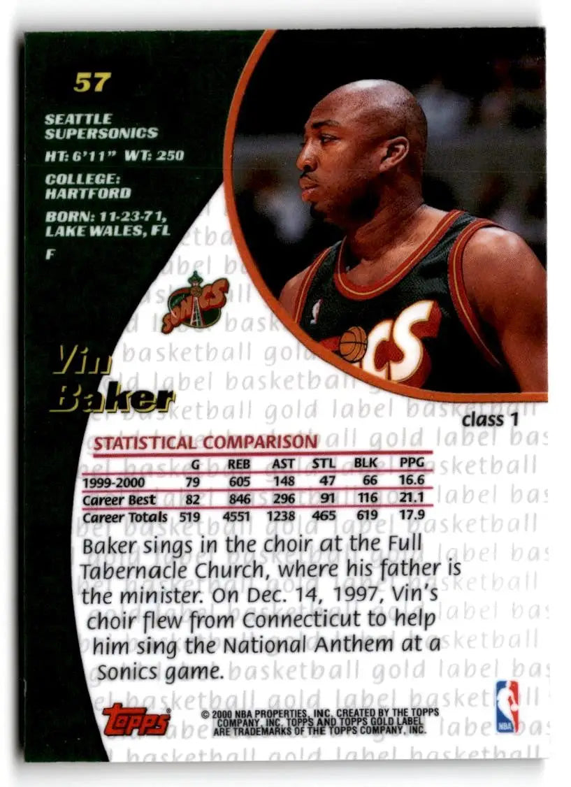2000-01 Topps Gold Label #57 Vin Baker - Basketball Card Single