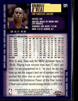 2000-01 Topps #TCP1 Shaquille O’Neal Topps Chrome Previews - Basketball Card Single