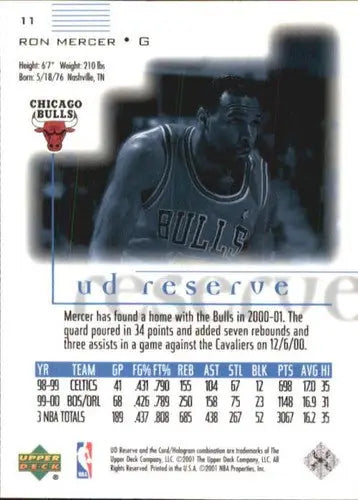 Ron Mercer basketball card with original gloss from 2000-01 UD Reserve Simply Sandoval