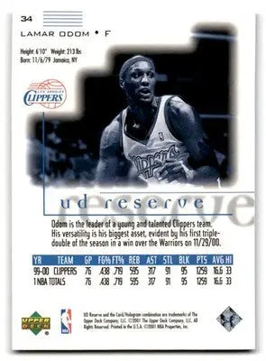 2000-01 UD Reserve #34 Lamar Odom - Basketball Card Single