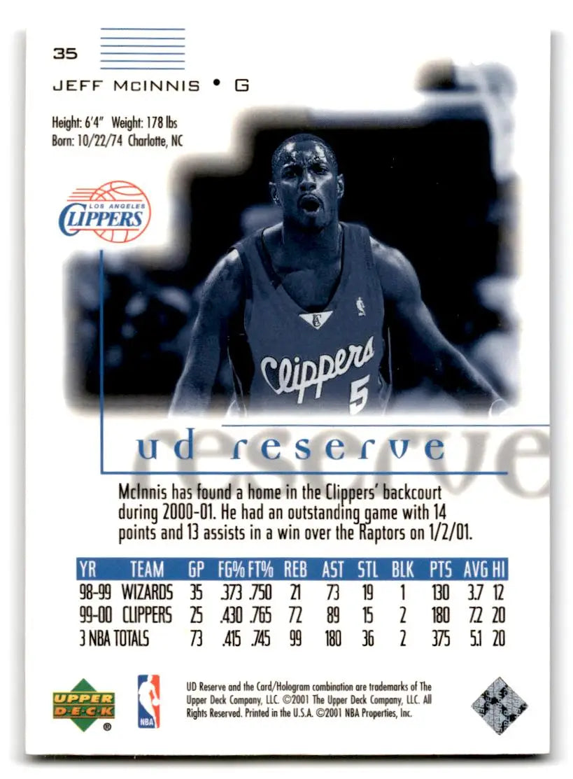 2000-01 UD Reserve #35 Jeff McInnis - Basketball Card Single
