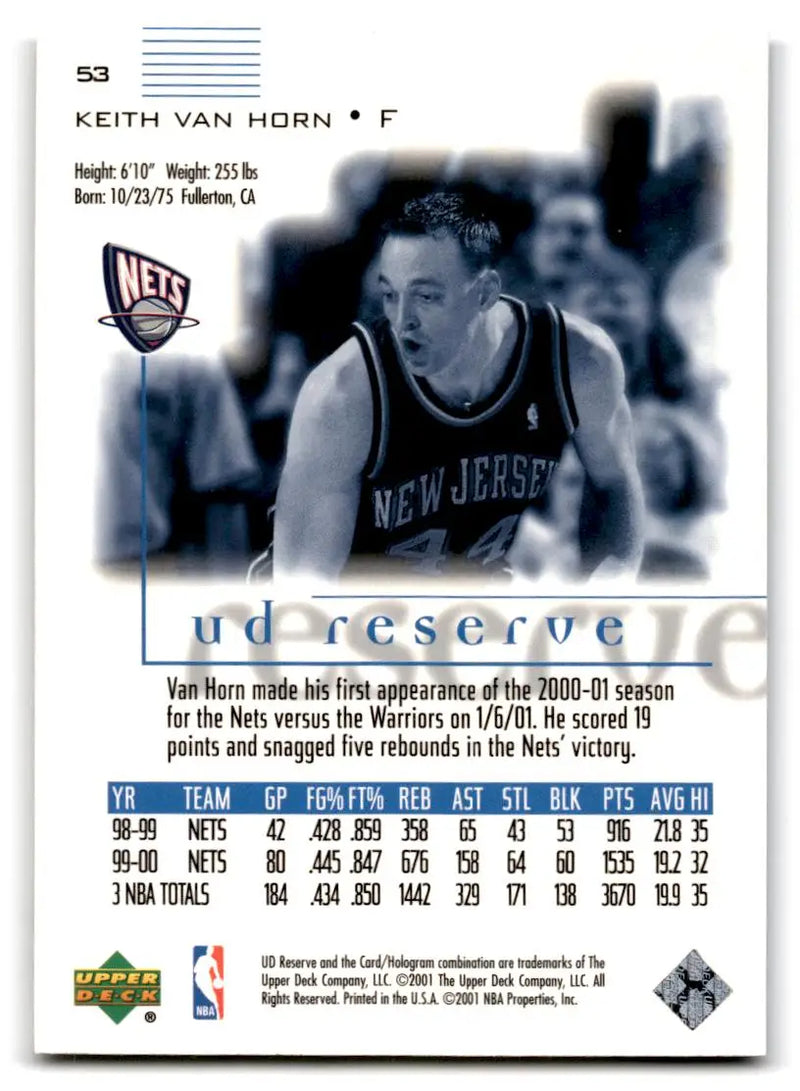 2000-01 UD Reserve #53 Keith Van Horn - Basketball Card Single