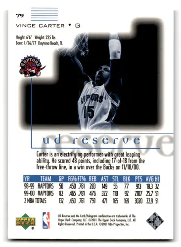2000-01 UD Reserve #79 Vince Carter NM Near Mint Raptors ID:83013 - Basketball Card Single