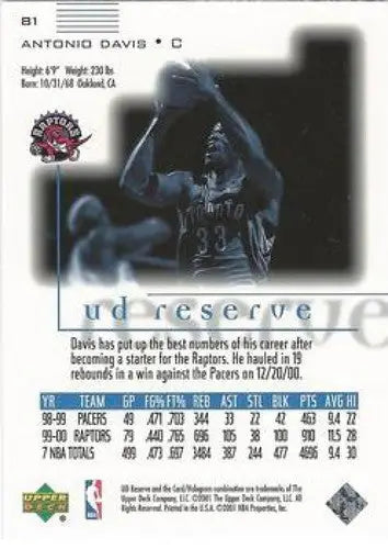 Original gloss Antonio Davis basketball card from 2000-01 UD Reserve Simply Sandoval series