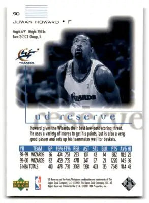 Collectible Juwan Howard trading card from 2000-01 UD Reserve featuring Juwan Howard