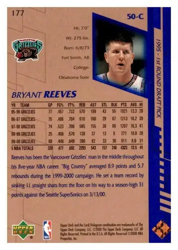 2000-01 Upper Deck #177 Bryant Reeves EX Excellent - Basketball Card Single