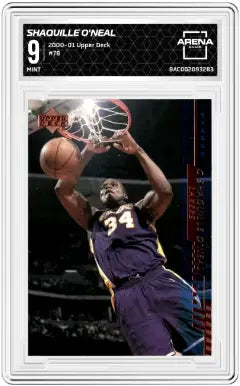 Graded basketball trading card of Shaquille ONeal from 2000-01 Upper Deck Shaquille Arena Club