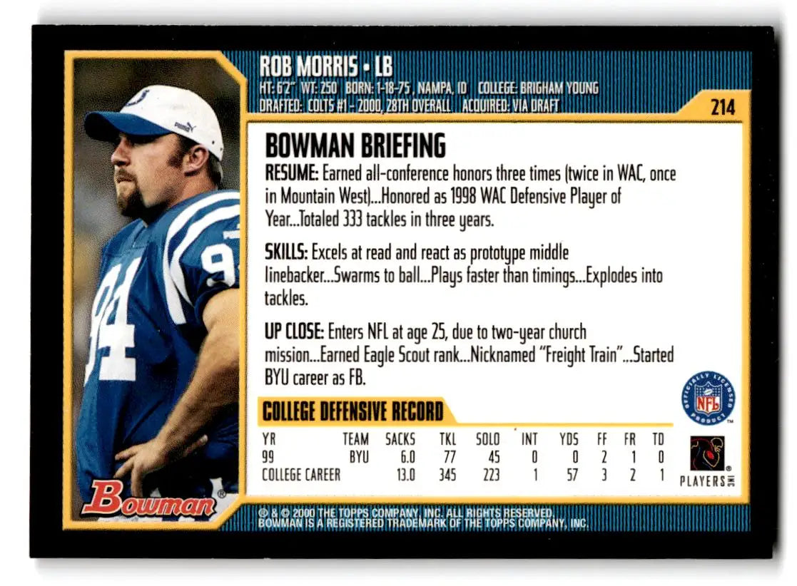 2000 Bowman #214 Rob Morris - Football Card Single