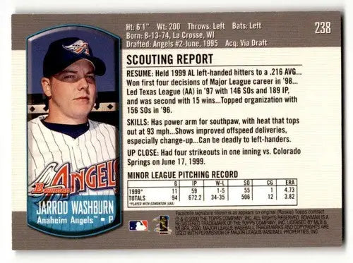 2000 Bowman #238 Jarrod Washburn Anaheim Angels Baseball Cards EX/NM ID:64382 - Baseball Card Single