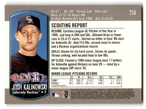 2000 Bowman #256 Josh Kalinowski NM-MT RC Rookie Rockies ID:72224 - Baseball Card Single