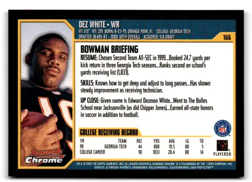 2000 Bowman Chrome #166 Dez White NM Near Mint Bears ID:81265 - Football Card Single
