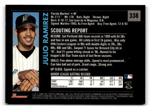 Julio Ramirez baseball card from Bowman Retro Future series in Marlins ID 72904