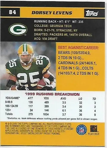 Original gloss Dorsey Levens football card from 2000 Bowman’s Best series