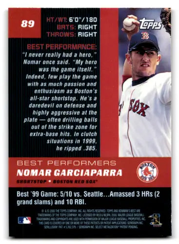Original gloss Nomar Garciaparra baseball card featuring Red Sox player in 2000 Bowman’s Best