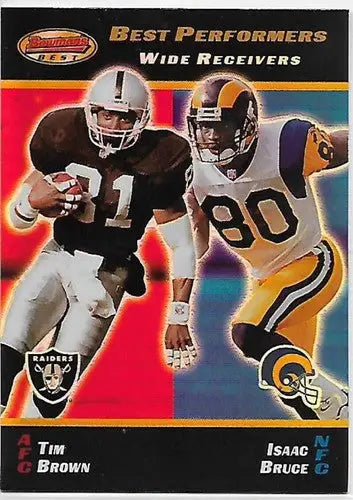 Original gloss football trading card featuring Isaac Bruce and Tim Brown from 2000 Bowman’s Best