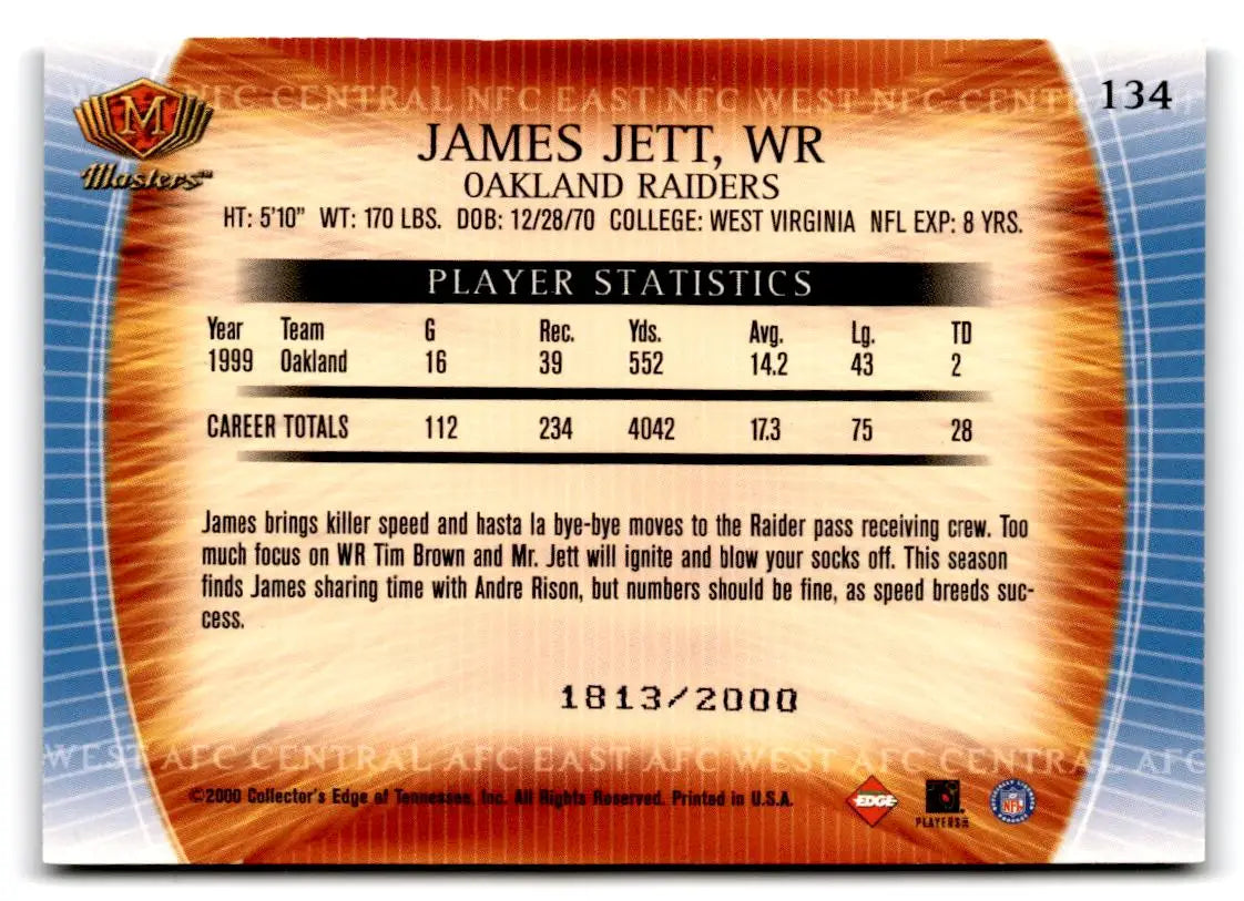 2000 Collector’s Edge Masters #134 James Jett #/2000 - Football Card Single