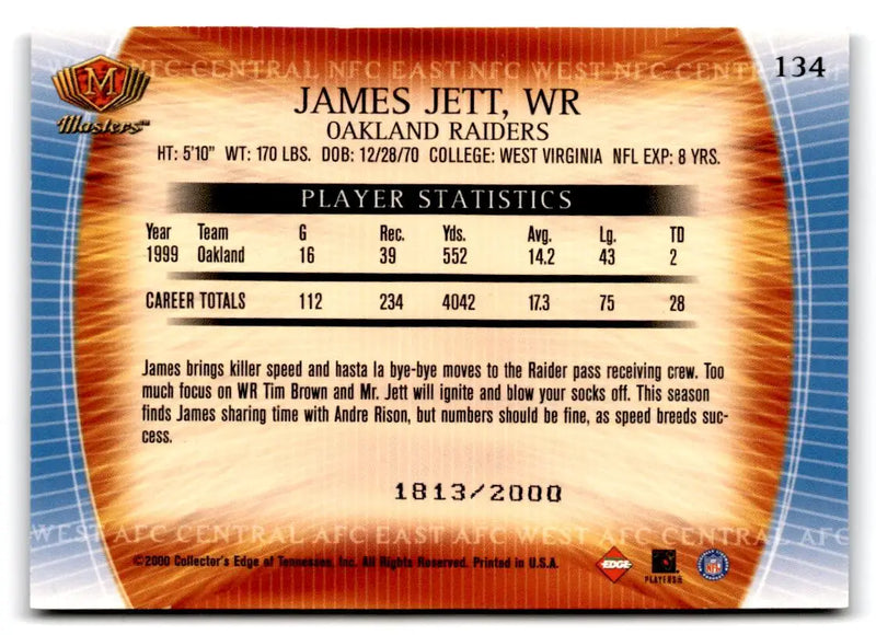 2000 Collector’s Edge Masters #134 James Jett #/2000 - Football Card Single
