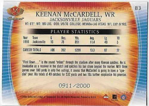 Original gloss Keenan McCardell football card from 2000 Collector’s Edge Masters series