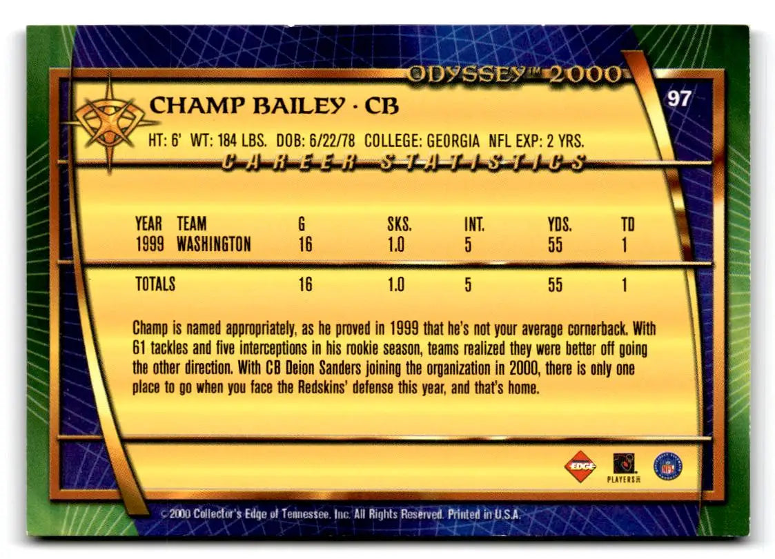 2000 Collector’s Edge Odyssey #97 Champ Bailey Retail - Football Card Single