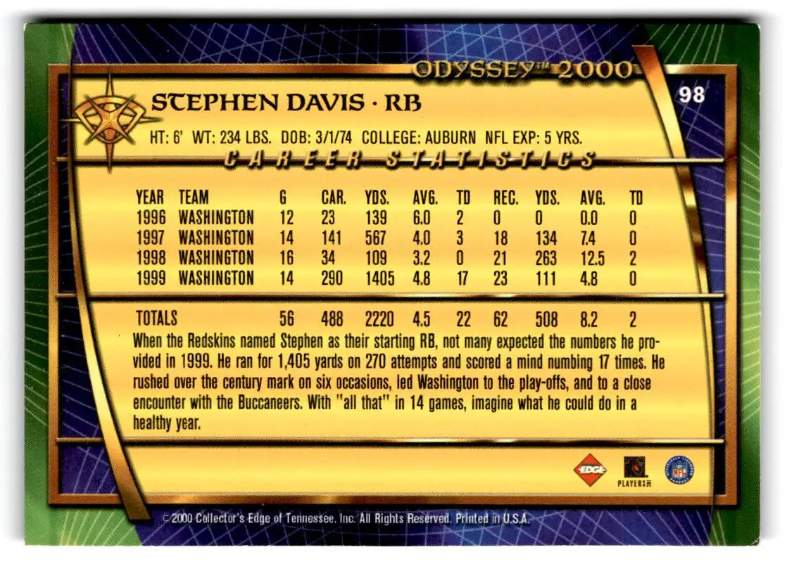 2000 Collector’s Edge Odyssey #98 Stephen Davis Retail - Football Card Single