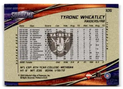 2000 Collector’s Edge Supreme #105 Tyrone Wheatley - Football Card Single