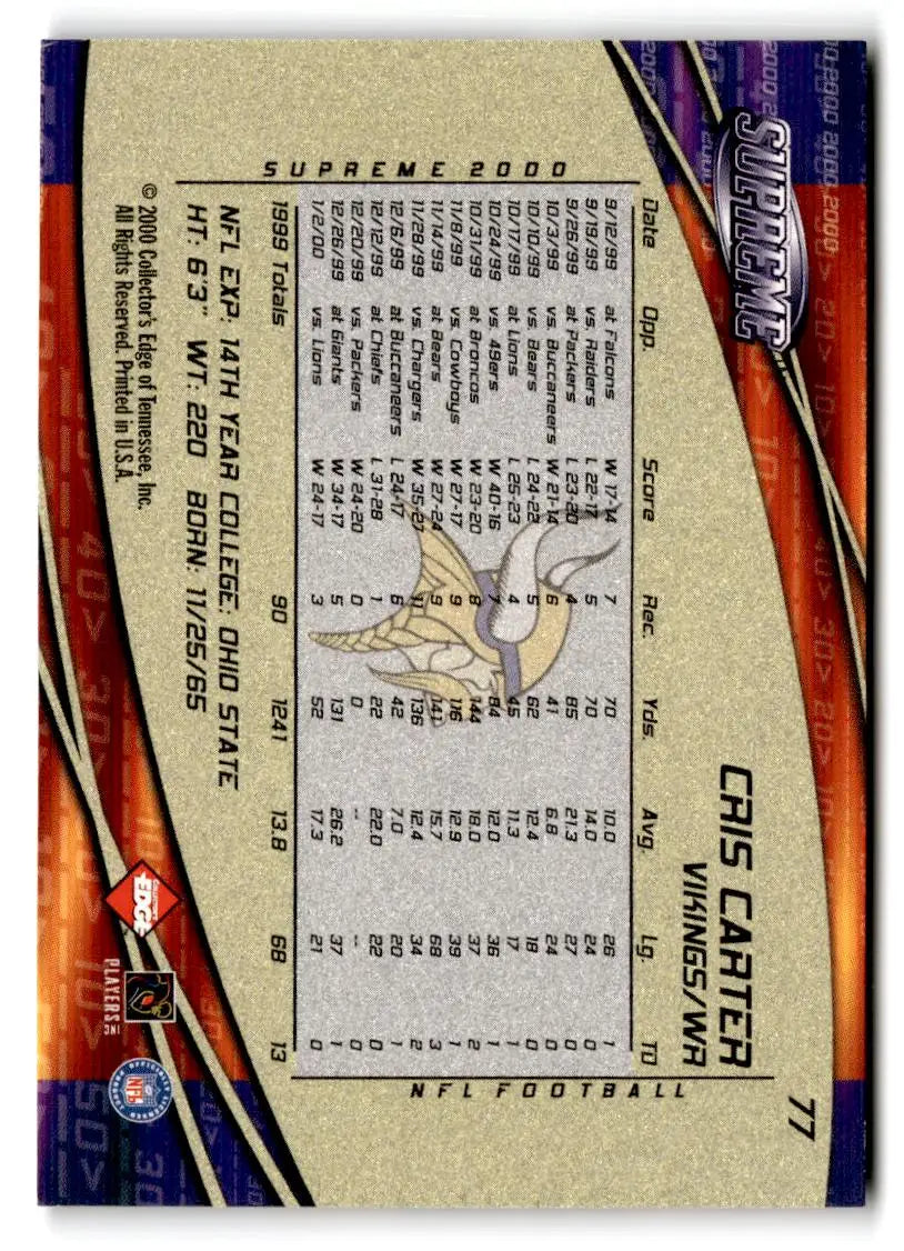 2000 Collector’s Edge Supreme #77 Cris Carter - Football Card Single