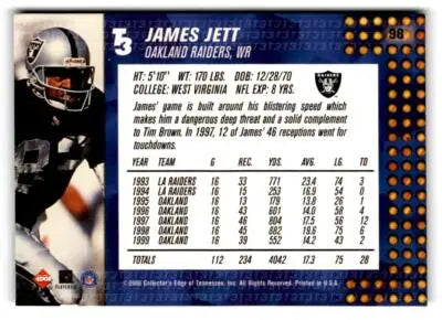 James Jett Oakland Raiders trading card from Collector’s Edge 2000 T3 series