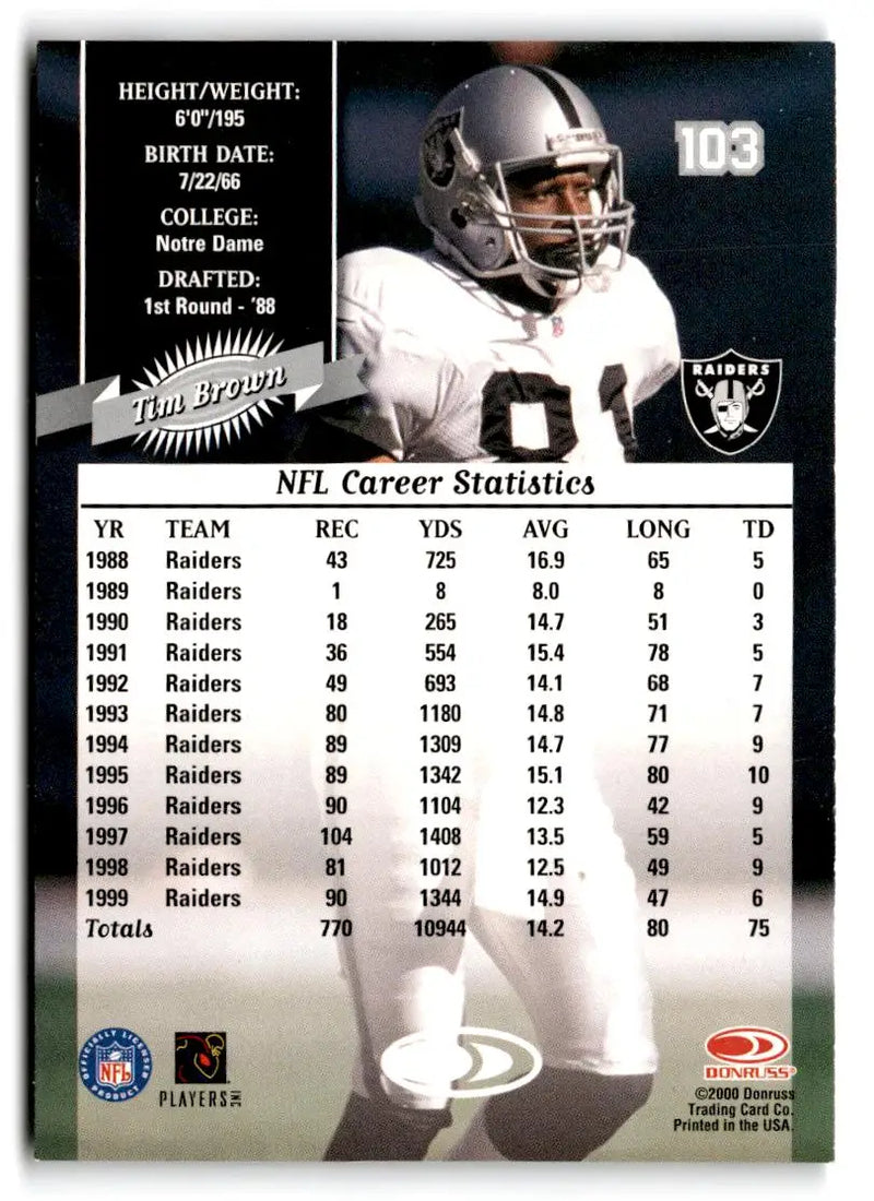 2000 Donruss #103 Tim Brown - Football Card Single