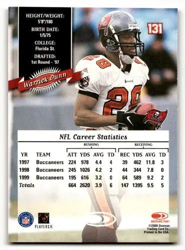 Warrick Dunn Tampa Bay Buccaneers football card from 2000 Donruss set