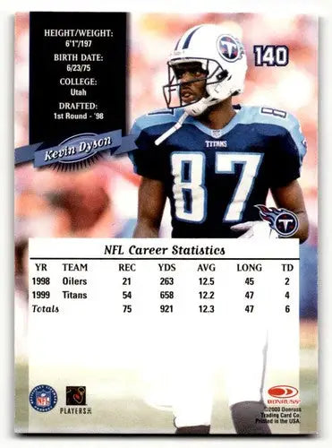 Kevin Dyson Tennessee Titans football card from 2000 Donruss #140 in EX/NM condition