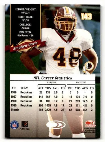 Original gloss Stephen Davis Redskins football card from 2000 Donruss series