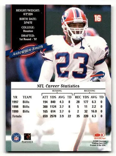 Original gloss Antowain Smith Buffalo football card from 2000 Donruss Buffalo Bills series