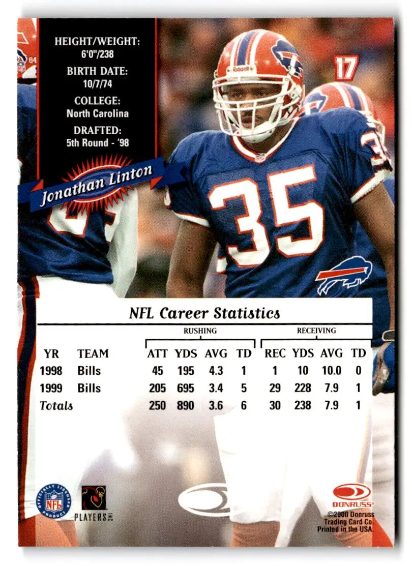 2000 Donruss #17 Jonathan Linton - Football Card Single