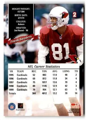 Frank Sanders football card from 2000 Donruss Sanders football trading collection