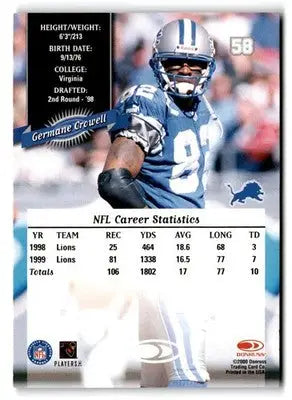 2000 Donruss #58 Germane Crowell - Football Card Single