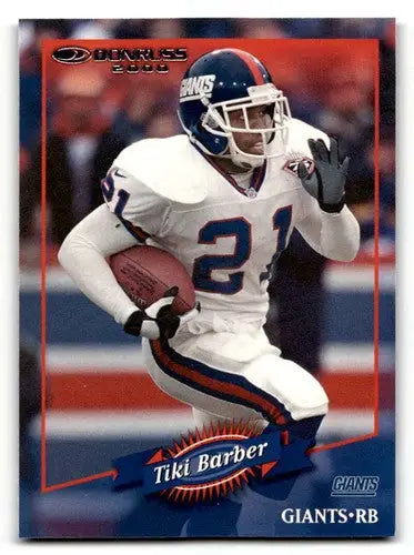Original gloss Tiki Barber Giants football card from 2000 Donruss #95 in EX/NM condition