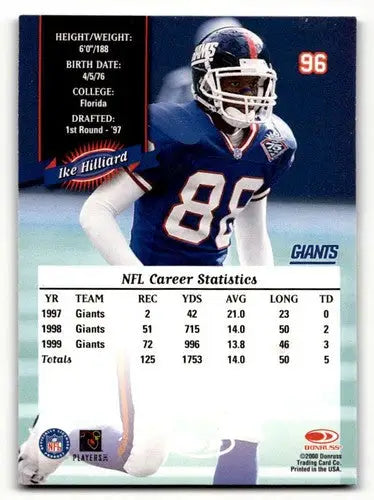 Original gloss Ike Hilliard football card from New York Giants 2000 Donruss series