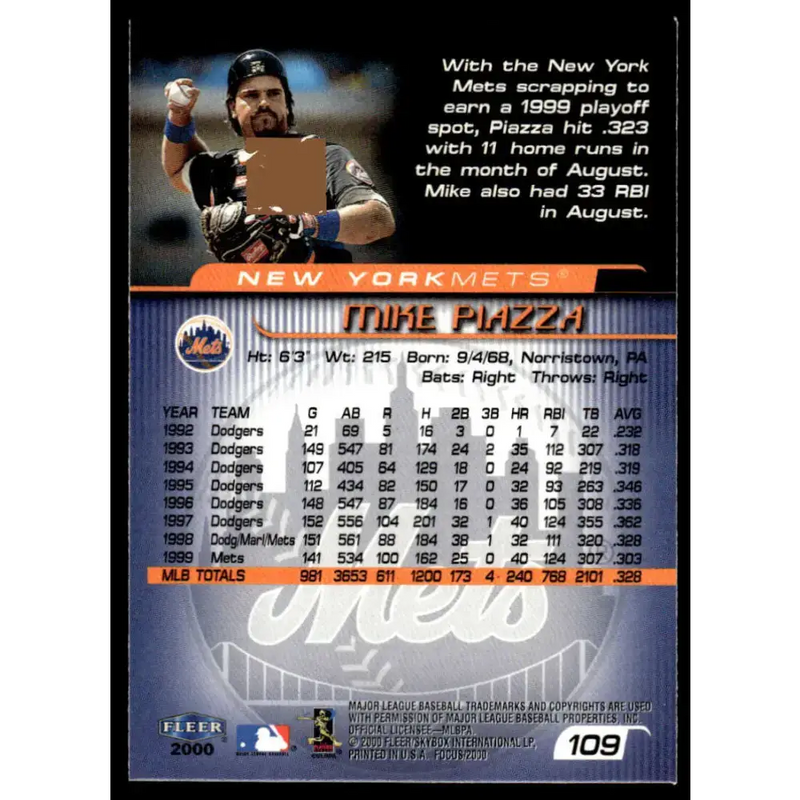2000 Fleer Focus #109 Mike Piazza EX/NM New York Mets Baseball Card - Baseball Card Single