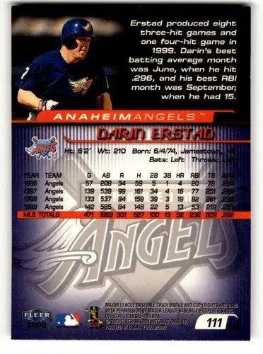 Back of 2000 Fleer Focus Darin Erstad Anaheim Angels baseball card with original gloss