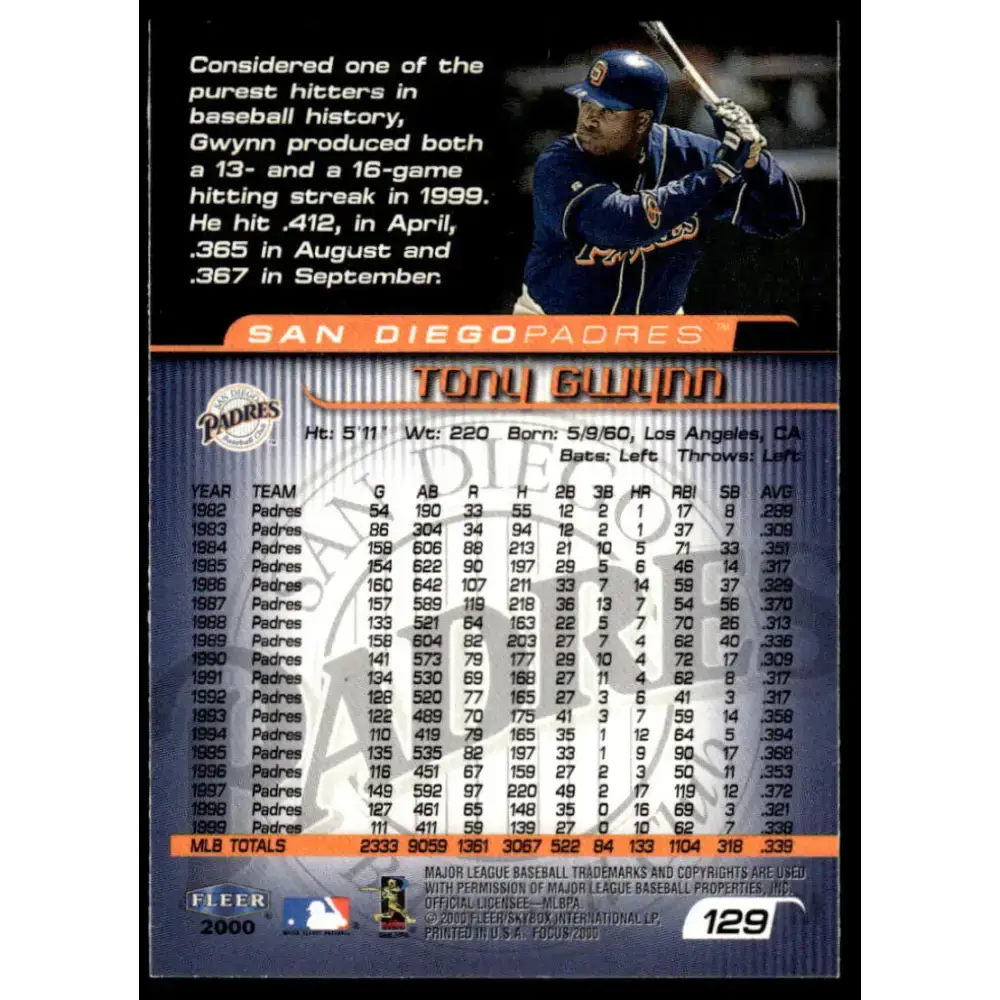 2000 Fleer Focus #129 Tony Gwynn NM/MT San Diego Padres Baseball Card - Baseball Card Single
