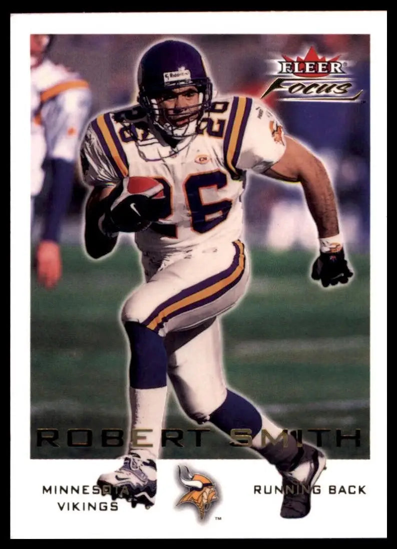 2000 Fleer Focus Robert Smith Vikings football card featuring running back in white and purple uniform