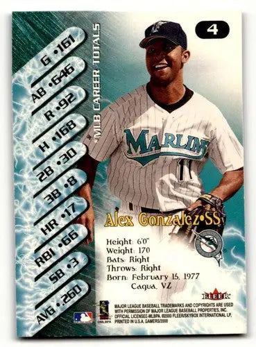 2000 Fleer Gamers #4 Alex Gonzalez Florida Marlins Baseball Cards NM ID:64387 - Baseball Card Single