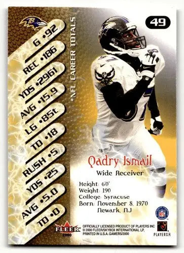 2000 Fleer Gamers #49 Qadry Ismail Baltimore Ravens Football Cards E ID:61701 - Football Card Single