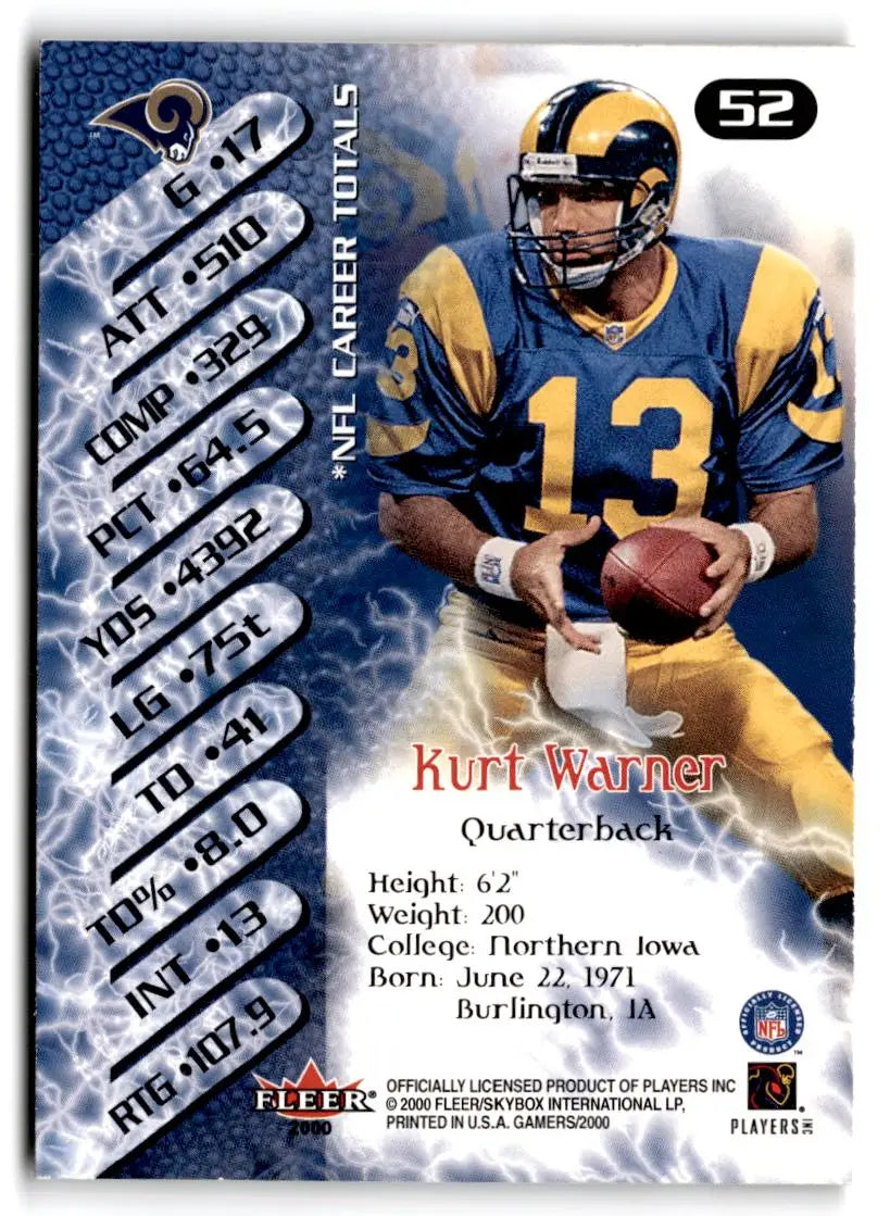 2000 Fleer Gamers #52 Kurt Warner - Football Card Single