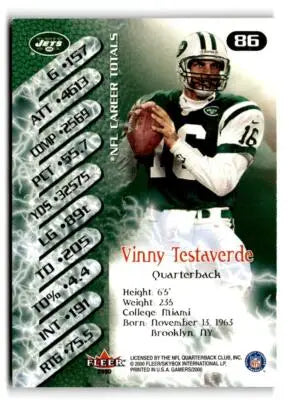 Vinny Testaverde football card from Fleer Gamers series featuring New York Jets player